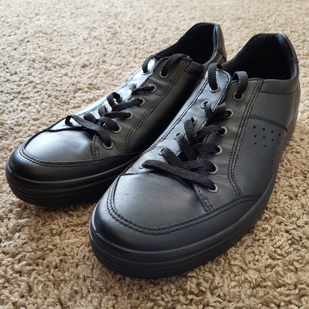 Men's Ecco Soft 7 black leather sneakers, 11